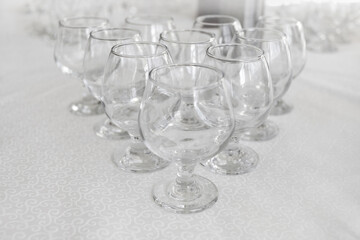 Empty wine glass transparency set of glasses, on a white table