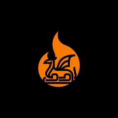 Minimalist Orange Colored Dragon Fire Symbol Silhouette Oil And Energy Company Line Icon Logo Illustration