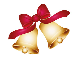 zwei goldene Glocken mit großer roter Schleife