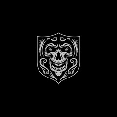 Heraldry Skull Shield Emblem Badge Symbol, Apparel, Tattoo, Horror, Dark Vector Illustration