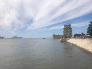 the Tower of Belem near the Tagus river in Lisbon Portugal