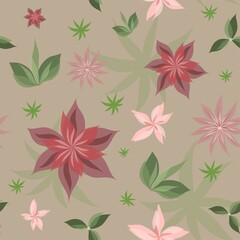 colorful floral seemless pattern with botanique elements, beautiful flowers with leaves