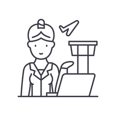 Air hostess icon, linear isolated illustration, thin line vector, web design sign, outline concept symbol with editable stroke on white background.