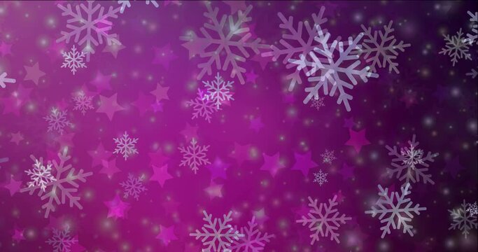 4K looping dark pink animated video in celebration style. Holographic abstract video with snow and stars. Ads for gift presentations. 4096 x 2160, 30 fps.