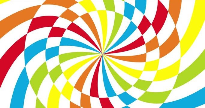 Moving hypnotic spiral. Seamless Psychedelic spiral and slow rotation. Colorful background.