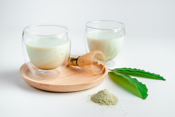 Matcha green tea. Organic green tea leaf isolated on white background, Organic product from the nature for healthy with traditional style