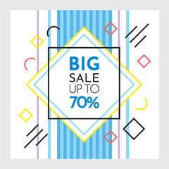 Trendy abstract geometric bubble hot sale. New arrival, big sale and special offer. Black friday up to. Big discount. Vivid banner retro poster design style. Vintage colors and shapes in memphis style