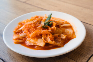Traditional Asian dish, Baechu, or napa cabbage, kimchi is made by lacto-fermentation