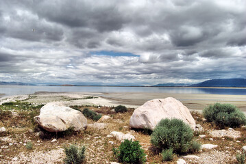 Rocks on Antelope Island on Salt Lake in Utah
