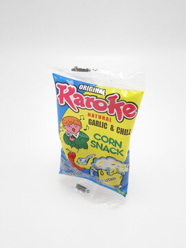 Karoke garlic and chili corn snack in Manila, Philippines