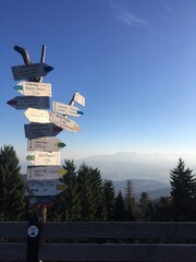 signpost in the mountains
