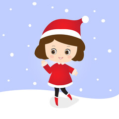 Cute Chibi Santa Girl Cartoon Wearing Santa Claus Costume Illustraton Vector