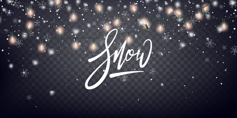 Fototapeta premium Snow Christmas scene. Winter holiday background. Realistic snow transparent overlay