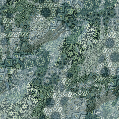 Traditional Arabian arabesque tiles patchwork abstract islamic style wallpaper vector seamless pattern  grunge effect in separate layer