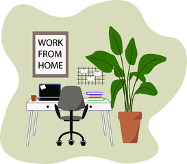 Fototapeta premium Workplace at home. Work from home. Desktop. Stay home. Self-isolation and quarantine