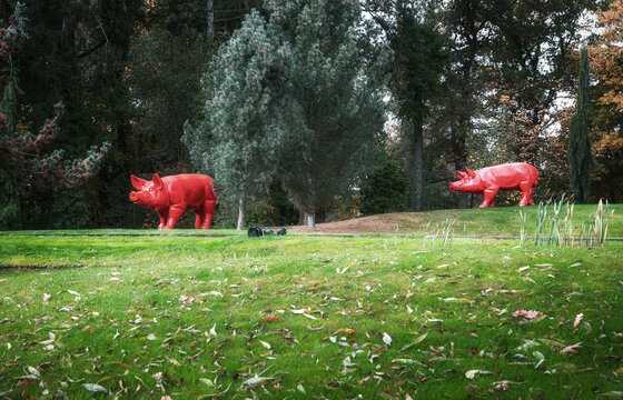 Arcen, The Netherlands, October 24, 2020:  Special statues exhibition of the plastic artist William Sweetlove in the Kasteeltuinen Arcen