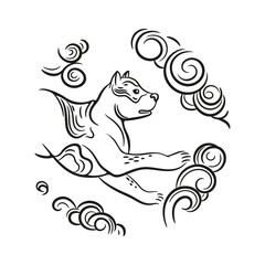 Vector image of a dog. Round emblem. Year of the dog.