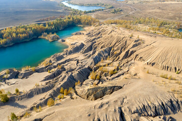 Aerial view of the natural territory of Romantsevskie mountains, Russia, Tula region