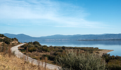 Obraz premium View at Volvi Lake, Greece at autumn sunny day