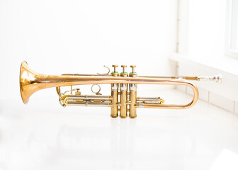 Fototapeta na wymiar Vintage gold and silver trumpet