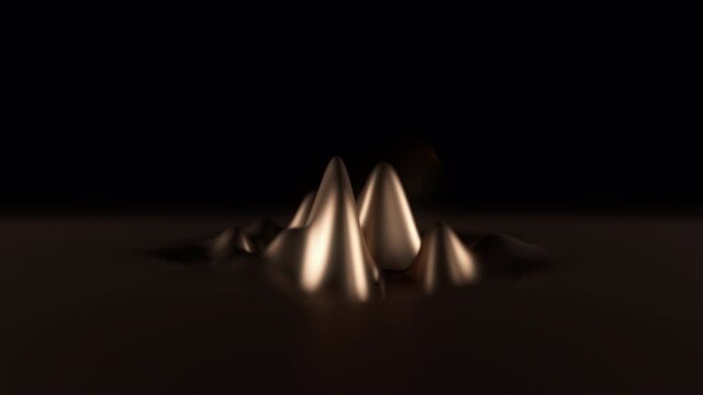 Abstract pulsating wobbling ferromagnetic golden moving fluid. Liquid ripple substance. Modern nanotechnology materials. 3d render elegant shape with alpha. 4K UHD