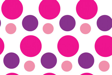 Seamless pattern with circles. Pink and purple rounds on white board. Romantic girly print. Print for textile, gift wrapping paper, cards, web and design. Simple minimalistic texture