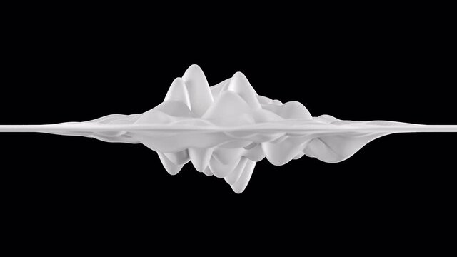 Abstract pulsating white wobbling ferromagnetic fluid. Liquid milky ripple substance. Modern fluid nanotechnology materials. 3d render elegant shape with alpha. 4K UHD