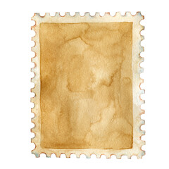 Blank postage stamp, postmark. Watercolor hand drawn illustration isolated on white background. Mail design, postal correspondence, scrapbooking, handmade, postcards, envelopes