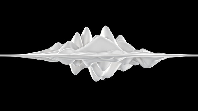 Abstract pulsating white wobbling ferromagnetic moving fluid. Liquid milky ripple substance. Modern nanotechnology materials. 3d render illustration