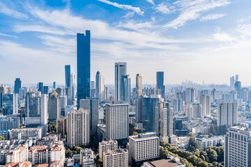 Fototapeta na wymiar Sunny scenery of Nanjing skyline in Jiangsu Province, China