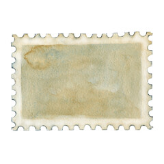 Blank postage stamp, postmark. Watercolor hand drawn illustration isolated on white background. Mail design, postal correspondence, scrapbooking, handmade, postcards, envelopes
