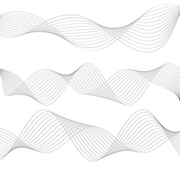 Design elements. Wave of many gray lines. Abstract wavy stripes on white background isolated
