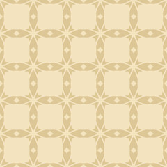 Vector geometric ornament. Abstract seamless pattern with grid, lattice, net, squares, diamonds, tiles. Soft yellow color. Elegant background texture. Repeat design for decor, print, fabric, wallpaper