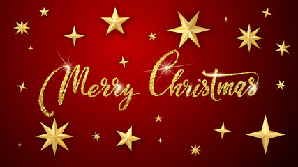 Merry Christmas golden hand-lettering calligraphy, on a festive background