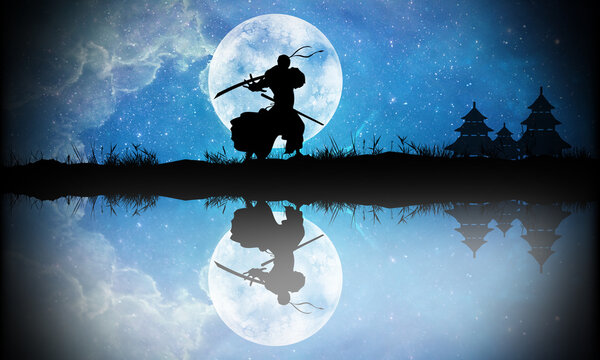 Ninja Warrior cartoon character in the real world silhouette art photo manipulation
