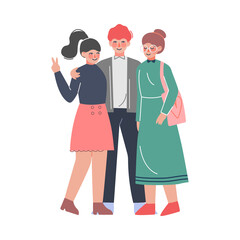 Group of Teenagers Posing for Photo, Friends Spending Time Together Cartoon Style Vector Illustration