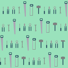Seamless vector illustration with tools construction on a green background.