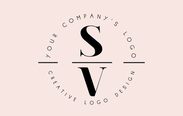 Letters SV S V Logo set as a stamp or personal signature. Simple SV Icon with Circular Name Pattern.