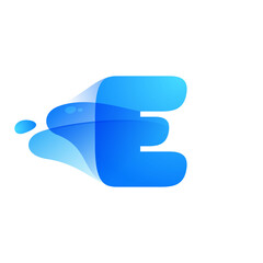 E letter logo made of clear water and dew drops.