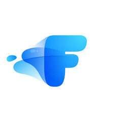 F letter logo made of clear water and dew drops.