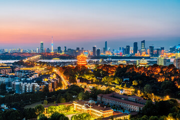 Night view of Yellow Crane Tower in Wuhan, Hubei, China