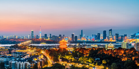 Night view of Yellow Crane Tower in Wuhan, Hubei, China