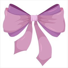 beautiful violet bow drawn in cartoon style. fashion elements and Holiday dressing items, beauty, gift and birthday decorative ribbons. Vector illustration isolated on white background.