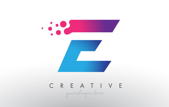 E Letter Design with Creative Dots Bubble Circles and Blue Pink Colors