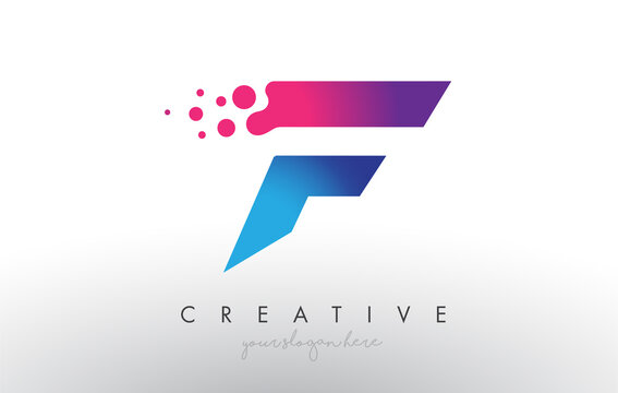 F Letter Design with Creative Dots Bubble Circles and Blue Pink Colors