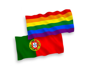 Flags of Portugal and Rainbow gay pride on a white background