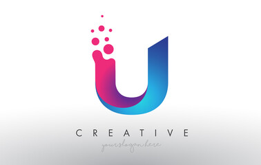 U Letter Design with Creative Dots Bubble Circles and Blue Pink Colors © twindesigner