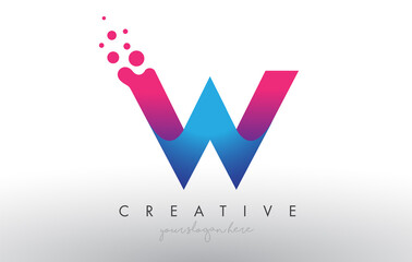 W Letter Design with Creative Dots Bubble Circles and Blue Pink Colors