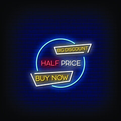 Half Price Neon Signs Style Text Vector