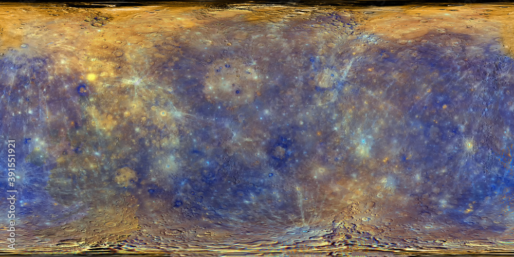 Wall mural surface map in a cylindrical projection for spherical texture mapping of mercury. image show chemica
